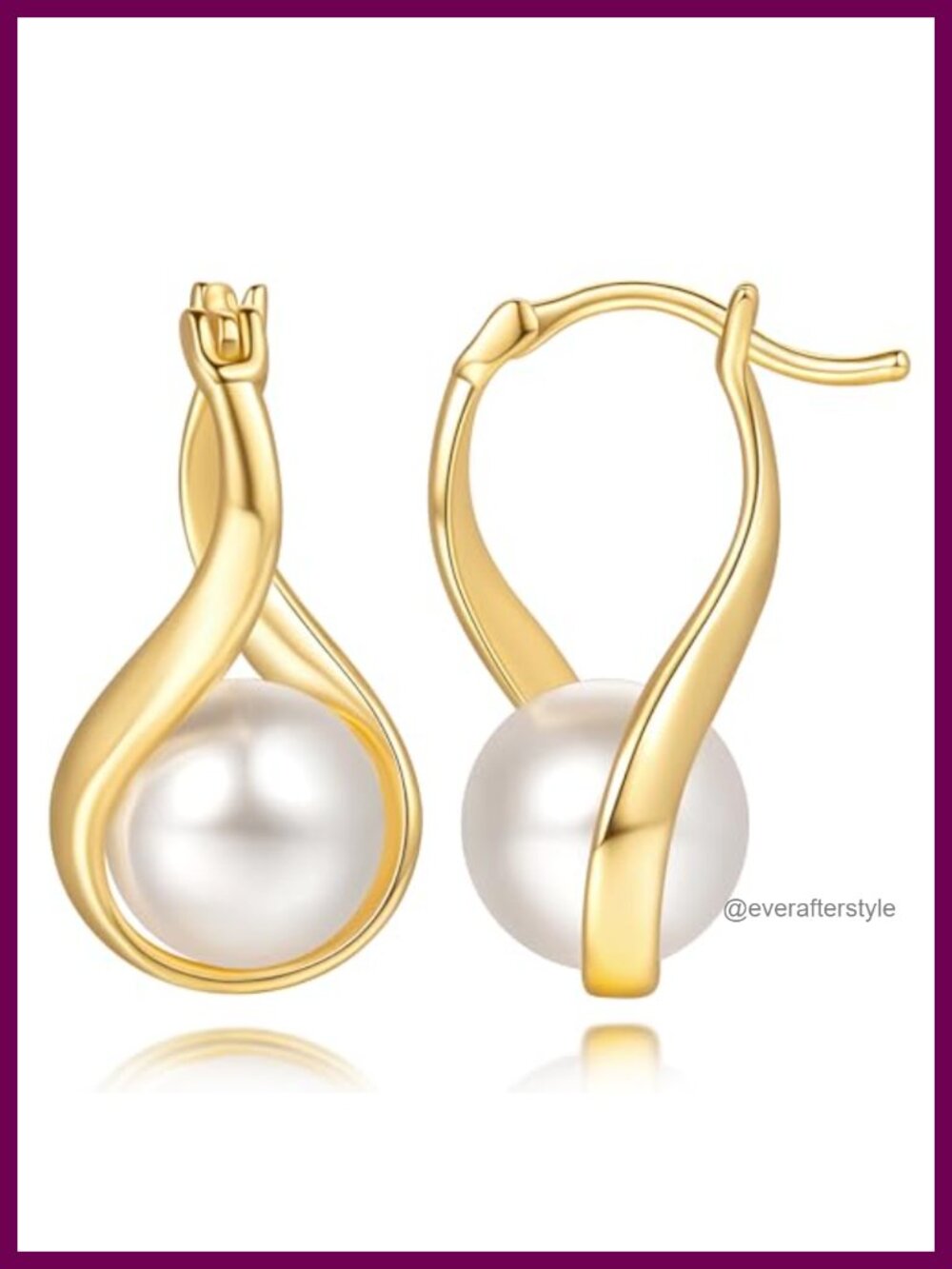 Gold Plated Hoop Earrings with Pearl Teardrop Half-Halo Women Jewelry